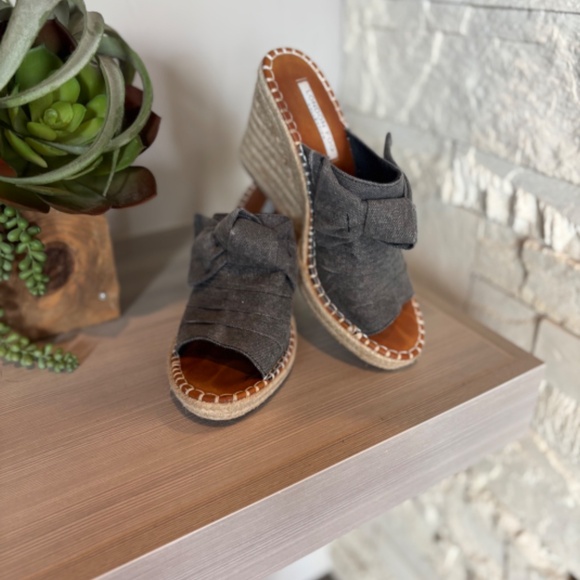 London Fog Canvas Espadrille Wedge High Heel Slip-on  Knot Tie - Grey - Picture 2 of 6